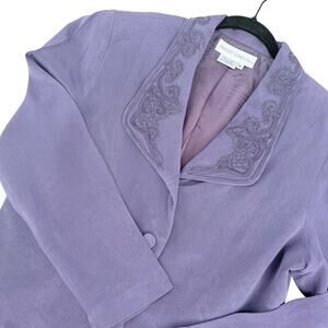 Maggie London Purple Embroidered Lapel Business Office Holiday Party Blazer 16
